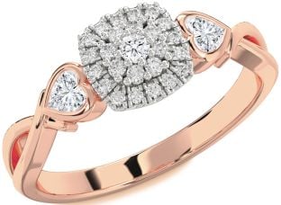 Diamond Platinum & Rose Gold Heart Three Stone Engagement Ring