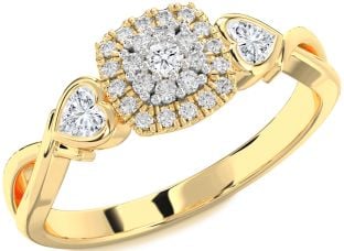 Diamond Gold Heart Three Stone Engagement Ring