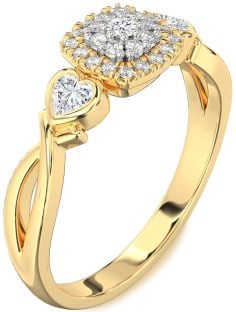 Diamond Gold Heart Three Stone Engagement Ring
