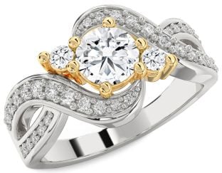 Diamond Platinum & Yellow Gold Round Three Stone Engagement Ring