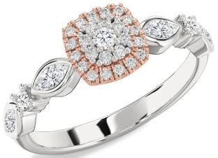 Diamond Platinum & Rose Gold Halo Round Promise Ring