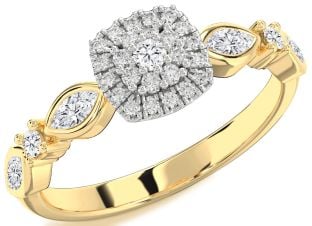 Diamond Platinum & Yellow Gold Halo Round Promise Ring