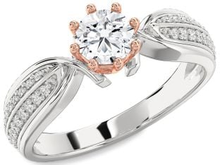 Diamond Platinum & Rose Gold Round Solitaire Pave Engagement Ring