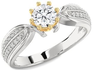 Diamond Platinum & Yellow Gold Round Solitaire Pave Engagement Ring