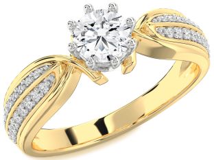 Diamond Platinum & Yellow Gold Round Solitaire Pave Engagement Ring