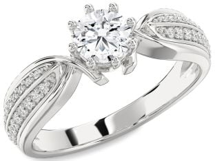 Diamond Platinum Round Solitaire Pave Engagement Ring