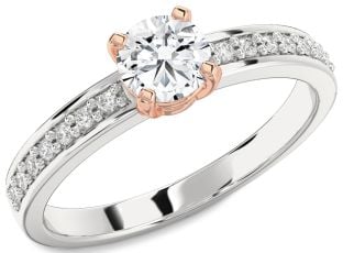 Diamond Platinum & Rose Gold Round Solitaire Pave Engagement Ring