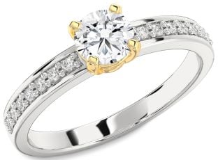 Diamond Platinum & Yellow Gold Round Solitaire Pave Engagement Ring