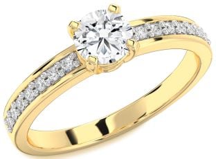 Diamond Gold Round Solitaire Pave Engagement Ring