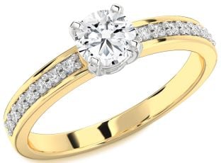 Diamond Platinum & Yellow Gold Round Solitaire Pave Engagement Ring