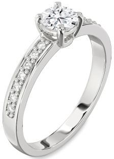 Diamond Platinum Round Solitaire Pave Engagement Ring
