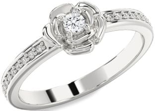 Diamond Platinum Flower Round Pave Promise Ring