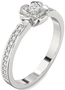Diamond Platinum Flower Round Pave Promise Ring