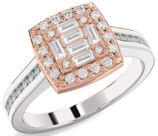 Diamond Platinum & Rose Gold Baguette Pave Promise Ring