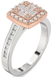 Diamond Platinum & Rose Gold Baguette Pave Promise Ring