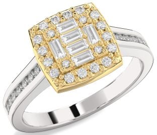 Diamond Platinum & Yellow Gold Baguette Pave Promise Ring