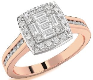 Diamond Platinum & Rose Gold Baguette Pave Promise Ring