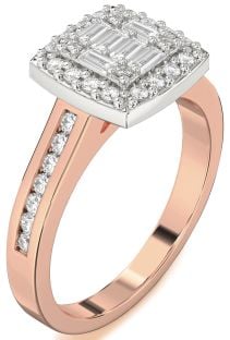 Diamond Platinum & Rose Gold Baguette Pave Promise Ring