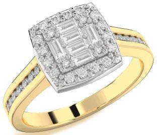 Diamond Platinum & Yellow Gold Baguette Pave Promise Ring