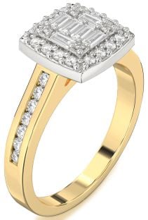 Diamond Platinum & Yellow Gold Baguette Pave Promise Ring
