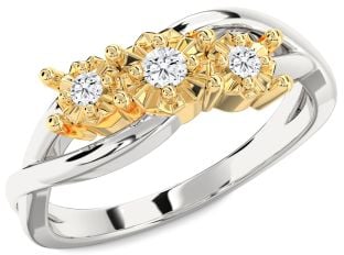 Diamond Platinum & Yellow Gold Round Three Stone Engagement Ring