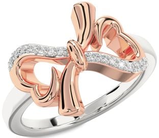 Diamond Platinum & Rose Gold Heart Bow Ring