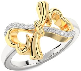 Diamond Platinum & Yellow Gold Heart Bow Ring