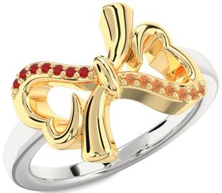 Ruby & Citrine Platinum & Yellow Gold Heart Bow Promise Ring