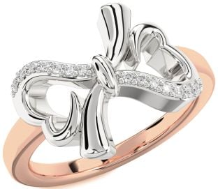 Diamond Platinum & Rose Gold Heart Bow Ring