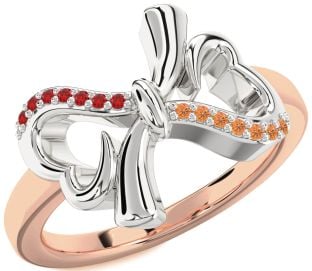 Ruby & Citrine Platinum & Rose Gold Heart Bow Promise Ring