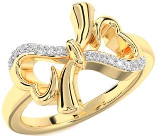 Diamond Gold Heart Bow Ring