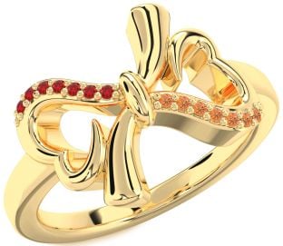 Ruby & Citrine Gold Heart Bow Promise Ring