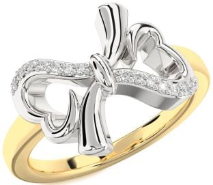Diamond Platinum & Yellow Gold Heart Bow Ring