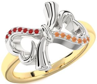 Ruby & Citrine Platinum & Yellow Gold Heart Bow Promise Ring