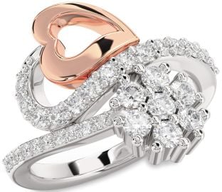 Diamond Platinum & Rose Gold Heart Flower Promise Ring