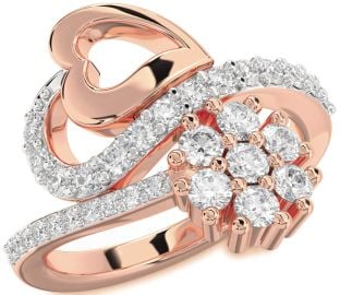 Diamond Rose Gold Heart Flower Promise Ring