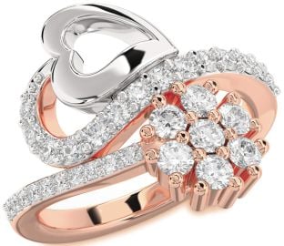 Diamond Platinum & Rose Gold Heart Flower Promise Ring
