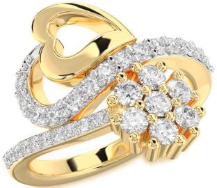Diamond Gold Heart Flower Promise Ring