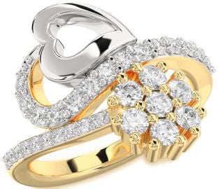 Diamond Platinum & Yellow Gold Heart Flower Promise Ring