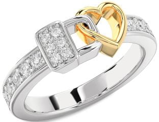 Diamond Platinum & Yellow Gold Heart Lock Ring
