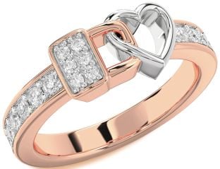 Diamond Platinum & Rose Gold Heart Lock Ring