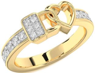 Diamond Gold Heart Lock Ring