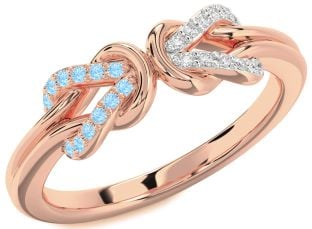 Diamond & Aquamarine Rose Gold Infinity Knot Round Promise Ring