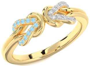 Diamond & Aquamarine Gold Infinity Knot Round Promise Ring