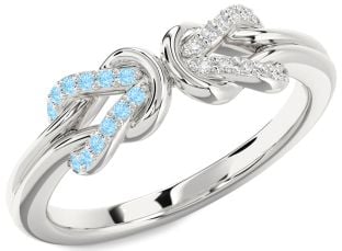 Diamond & Aquamarine Platinum Infinity Knot Round Promise Ring