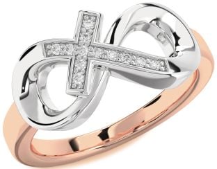 Diamond Platinum & Rose Gold Infinity Cross Ring