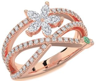 Diamond Rose Gold Flower Marquise Two Stone Promise Ring
