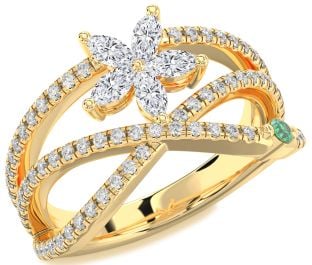 Diamond Gold Flower Marquise Two Stone Promise Ring