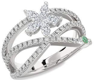 Diamond Platinum Flower Marquise Two Stone Promise Ring