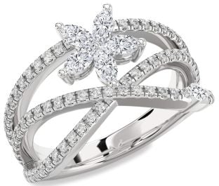 Diamond Platinum Flower Marquise Two Stone Ring